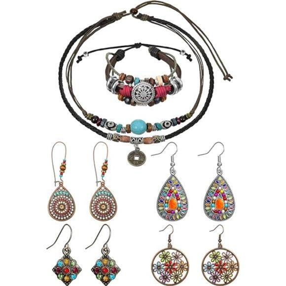 Leather Necklace BeadChoker Adjustable Vintage Turquoise Necklace Handmade Woven - Picture 8 of 8